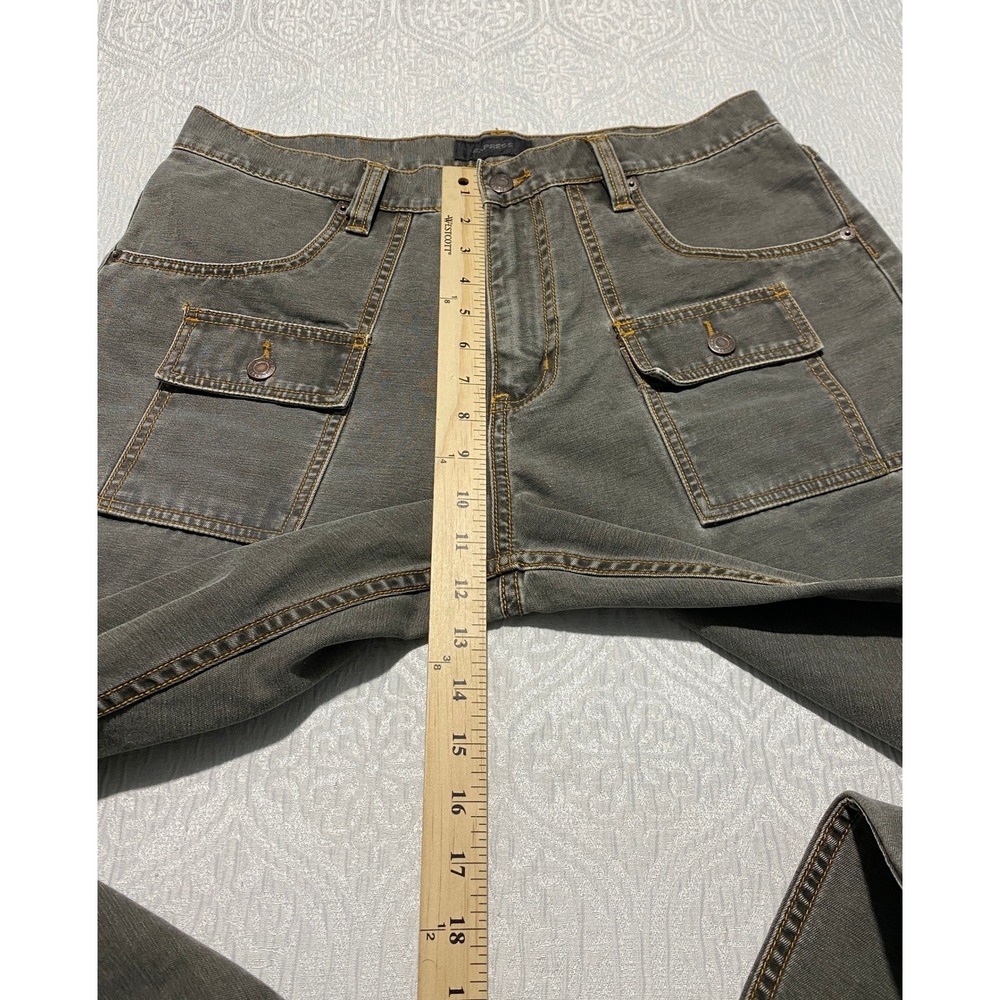 Vintage Express Cargo Pants 34x30 Faded Olive Green Wide Leg Utility Y2K Grunge - Picture 6 of 8